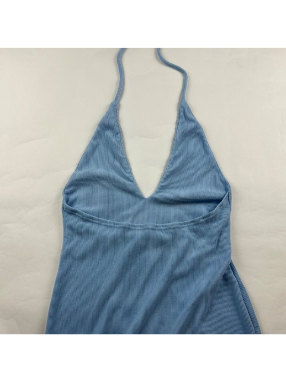 MUSERA Light Blue Soft Ribbed Knit Tie Halter Midi Maxi Dress L - Picture 7 of 9